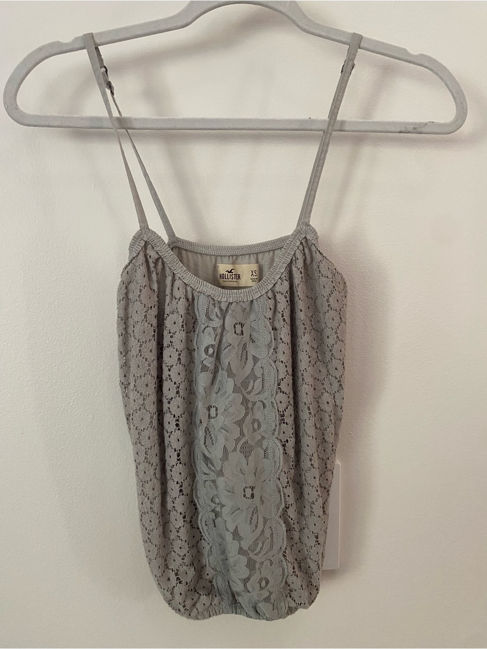 Hollister Light Gray Lace-Front Spaghetti Strap Tank